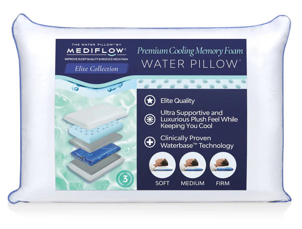 Mediflow Elite Cooling Memory Foam Water Pillow – Adjustable Neck Pain Relief - Rayihni